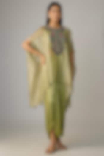 Sea Green Crushed Tissue Dori & Thread Work Kaftan Set by Prisho at Pernia's Pop Up Shop